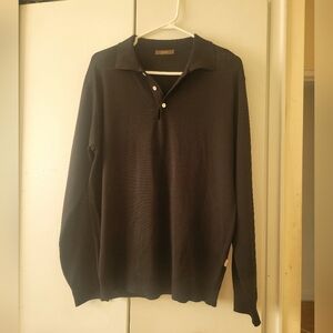 FORM Black Knit Long Sleeve Polo Sweater – Men’s Medium (Chest 40–42")